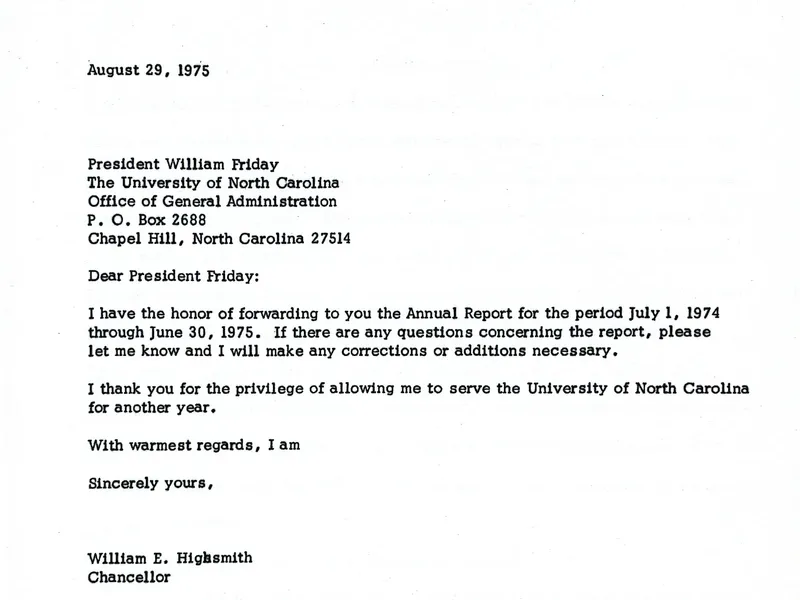 1974-1975 Highsmith Report To UNC President